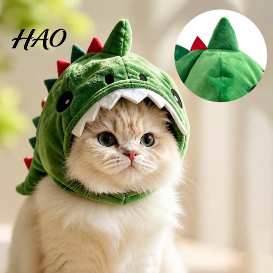 Functional Pet Grooming Accessory Cute Dinosaur Hat for Cats, Soft Plush Funny Cat Headwear Fashionable Apparel Daily Dressing with Shark Design,
