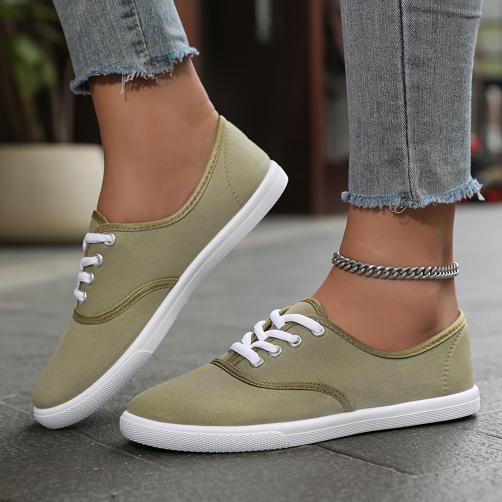 Women's White Round Toe Lace-Up Casual Sneakers - Breathable Fabric Upper, Anti-Slip TPR Sole, Low-Top Comfortable Walking Shoes for All-Season
