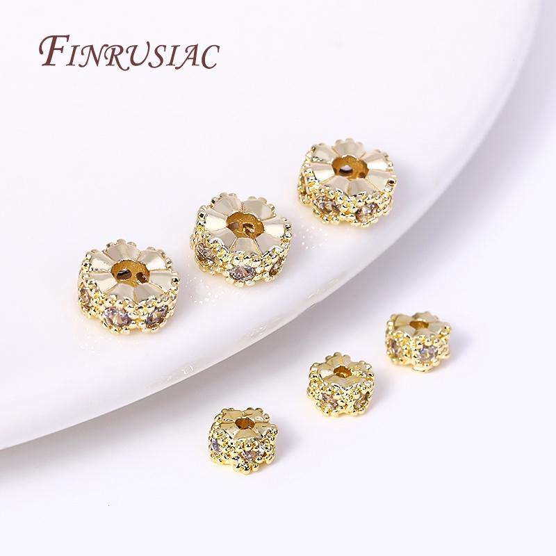 2 Sizes 18K Gold Plated Brass With Zircon Wheels Beads Spacer Beads, High Quality Round Beads DIY Beading Jewelry Accessories