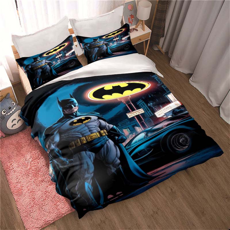 3D Printed Batman Cartoon Pattern Bedding and Duvet Cover Set, Soft and Warm Dormitory Bedding Set