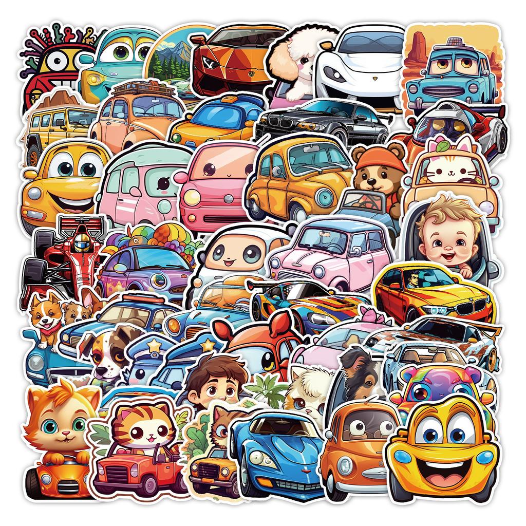 50 Cute Style Cartoon Car Doodle Stickers Suitcase Waterproof Decorative Stickers Children's Hand Account Stickers