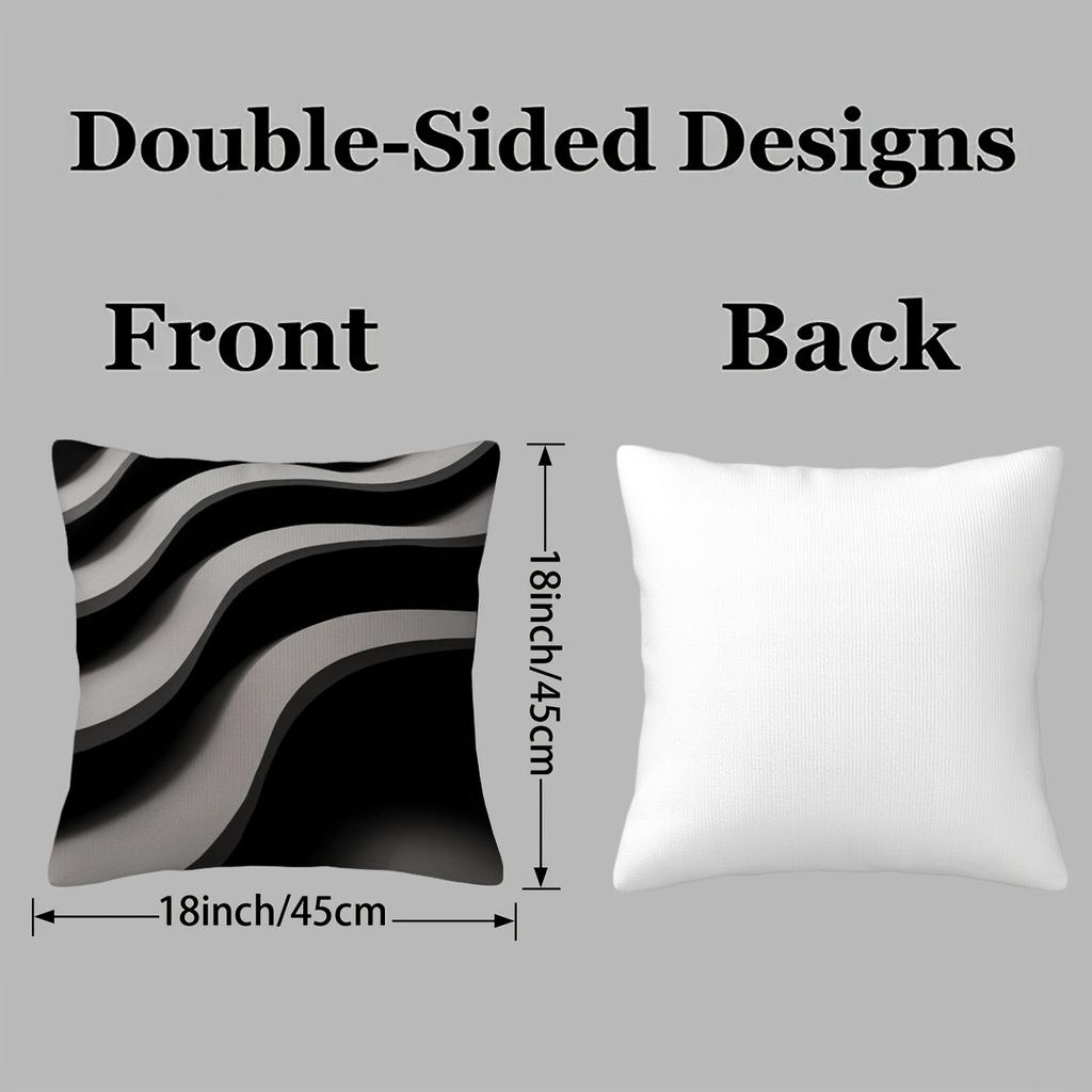1pc Throw Pillow Cover, Black and White Striped Wave Pattern, Short Plush Pillowcase, Durable and Comfortable for Creating a Cozy Living Space
