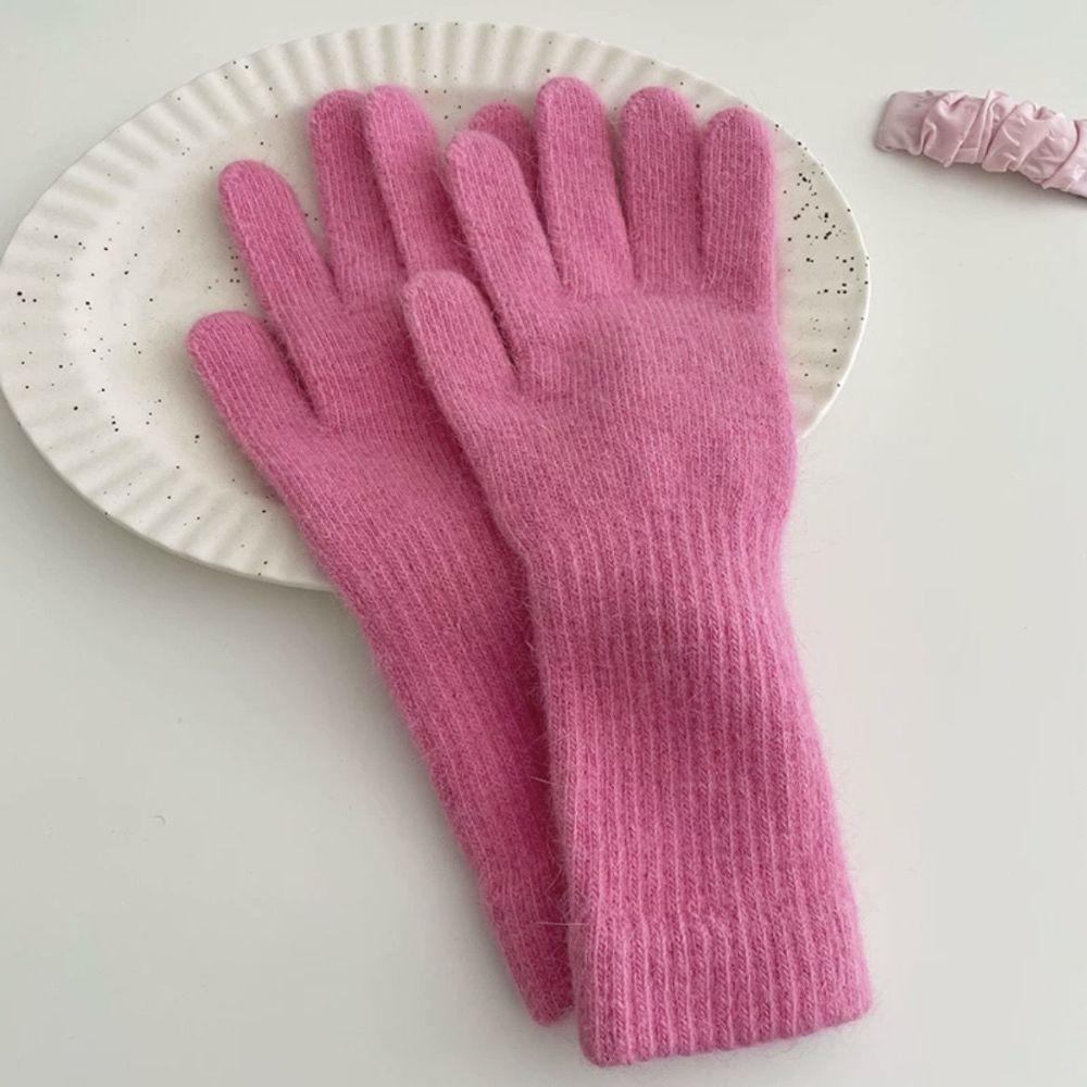 Faux Fur Flannel Gloves Solid Color Winter Women Gloves Fashion Long Rabbit Fur Gloves  Gift