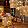 Kit de sculpture sur bois DIY Lanterne carrée style chinois, Loisirs créatifs pour enfants adultes, Ensemble de matériaux de fabrication Festival de la mi-automne Fait main
