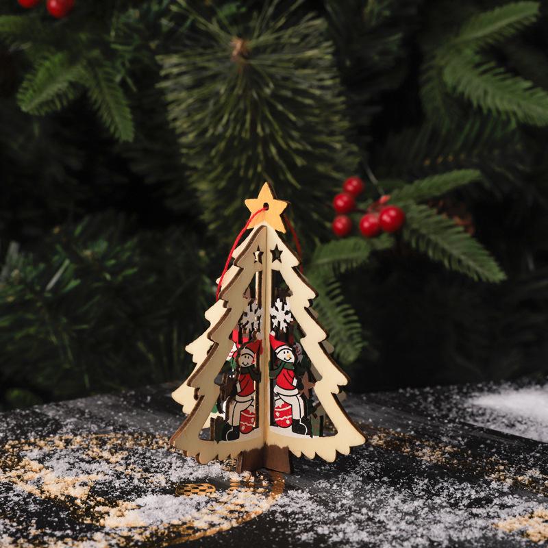 New Christmas Decoration 3D Hollow Bell Snowflake Craft Christmas Tree Wooden Pendant Elderly Gift Home Interior Scene Pendant