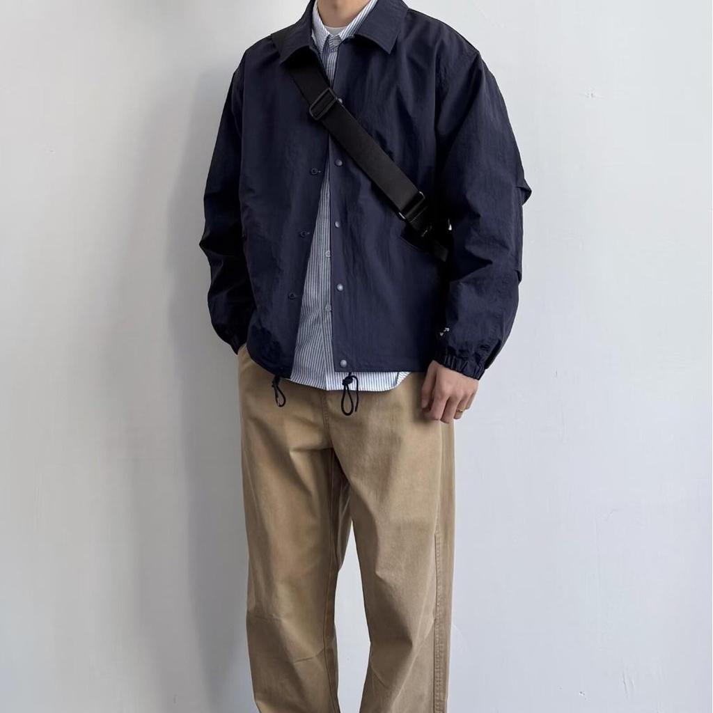 Men's Japanese Retro Turn-Down Collar Jacket - Solid Color, Casual Loose Fit for Spring and Autumn
