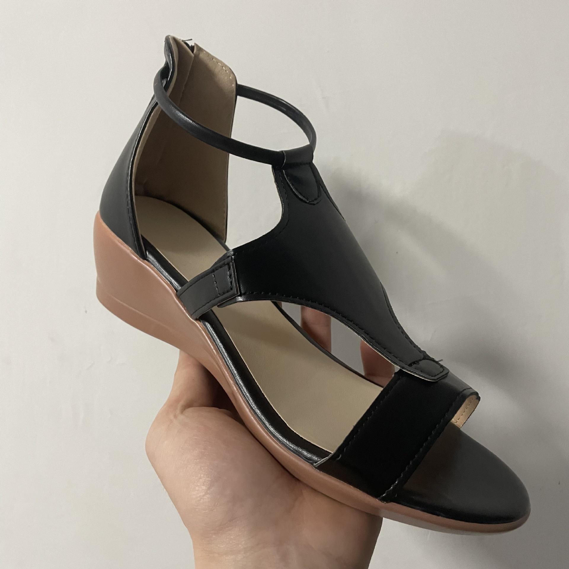 

Женские сандалии большого размера с покатым каблуком «рыбий рот», летние повседневные дышащие пляжные сандалии 34-43 37 чёрный