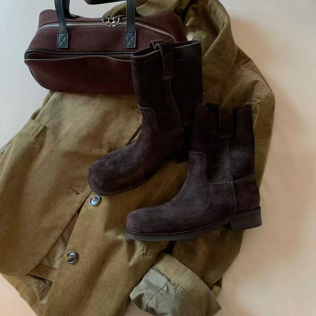 Sheepskin Version~ 2025 Autumn and Winter New Round Head Simple Suede Martin Boots Women's Genuine Leather Korean Version Sleeve Versatile Short Boots