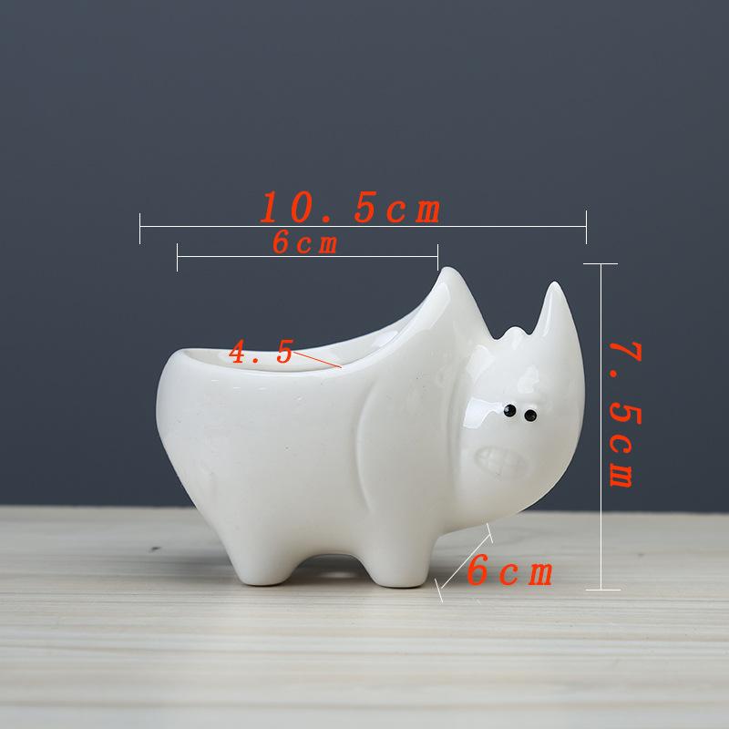 Simple Modern Outdoor Gardening Creative Succulent Flower Pot, Office Desktop Cartoon Animal Rhino Ceramic Flower Pot as shown