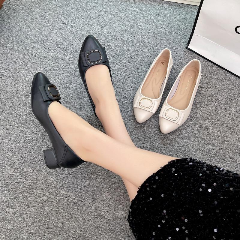 Fashion 2025 New Fashion and Versatile Round Toe Block Heel Small Single Shoes Spring and Autumn Casual Soft-soled Women's Leather Shoes