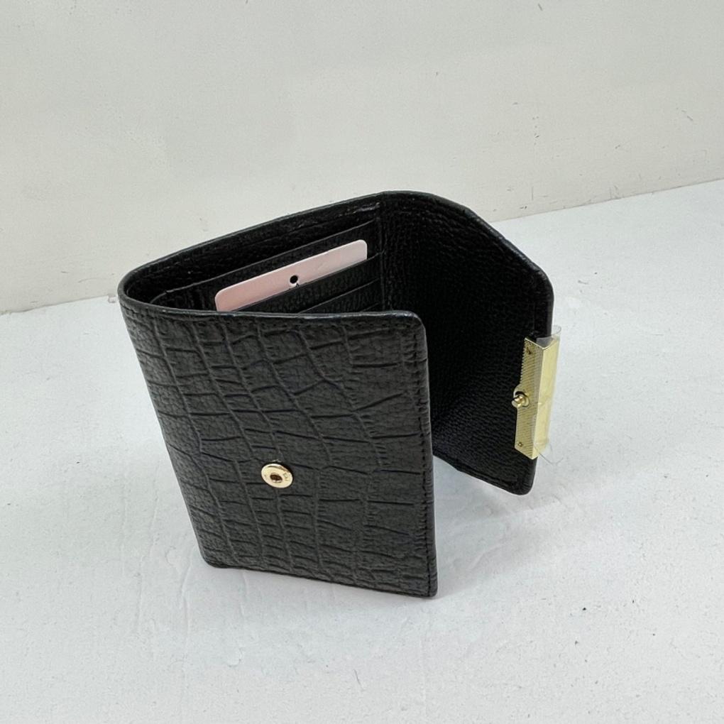 Women's Cowhide Half Wallet - Lightweight and Luxurious Crocodile Pattern - Convenient Storage Wallet - AW9165 Black