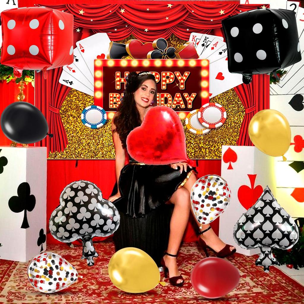 85 Piezas Decoraciones para Fiesta de Casino, Suministros para Fiesta Temática de Casino - Globos para Fiesta de Casino, Fondo, Adorno para Tarta, Mantel, etc. Decoraciones para Fiesta de Las Vegas