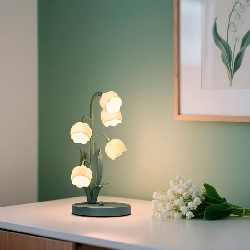 1PC Lily of The Valley Desk Lamp USB Powered, Simulated Plastic Flower Lampshade, Branch Flower Shape