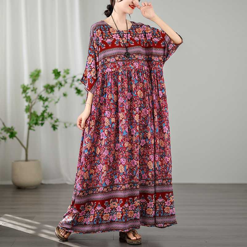 

Отпускной стиль Путешествия Приталенное платье с круглым вырезом и длинными рукавами One Size красный