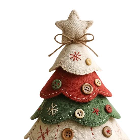 Fabric Christmas Tree Figurine Handmade Multi-layer Felt Xmas Tree Ornament with Buttons And Star Topper Holiday DIY Patchwork Craft for Home Office