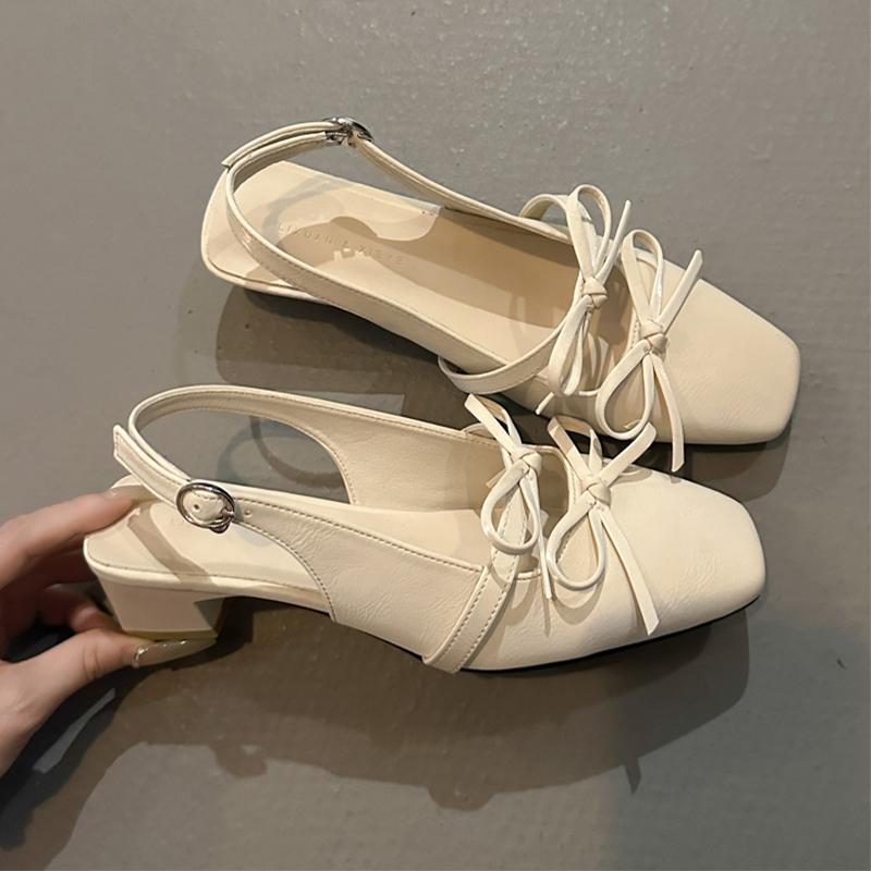 Women Heeled Sandals Bow Square Toe Dress Shoes Luxury Woman's Pumps 2025 New Designer Sexy Elegant Zapatillas De Mujer