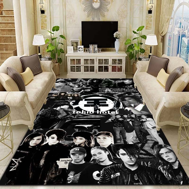 Tokio Hotel Rock Band Area Flannel Rug 3D Print Bill Tom Kaulitz Non Slip Soft Carpet Living Room Bedroom Home Decor Rock Gift