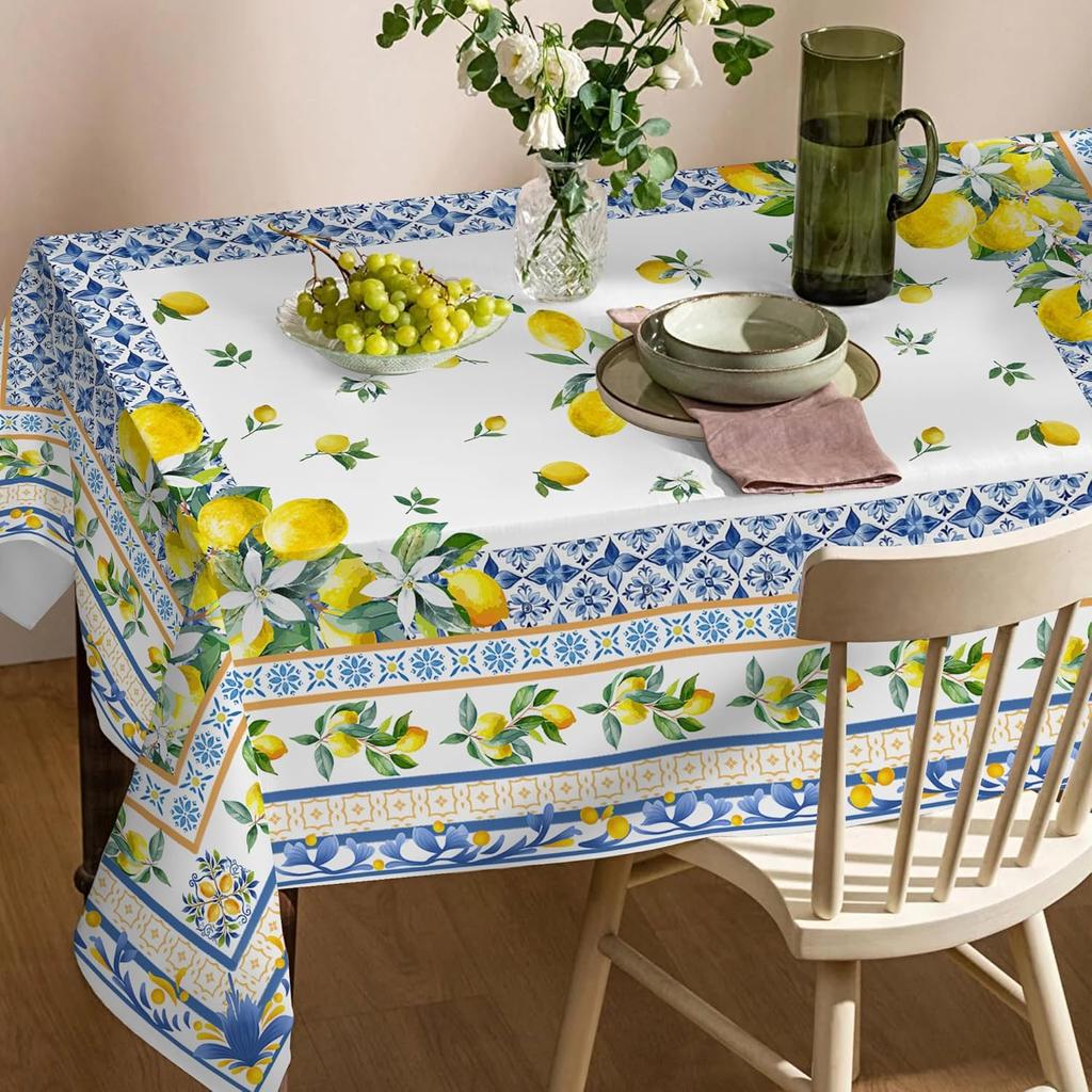 Wasserdichte Tischdecke mit Zitronenblüten-Aufdruck, Dekoration für Feiertage, Hochzeiten, Partys, Waschbare rechteckige Tischdecken, Tischdekoration für das Esszimmer