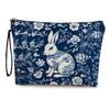 Vintage Blue Floral Rabbit Print Makeup Storage Bag for Women's Fashionable Lipsticks Makeup Bag Portable Makeup Pouch