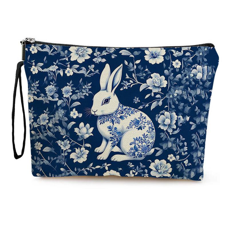 

Vintage Blue Floral Rabbit Print Makeup Storage Bag for Women s Fashionable Lipsticks Makeup Bag Portable Makeup Pouch