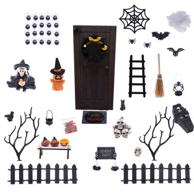 Halloween Scene Dollhouses Accessories With Miniature Pumpkin And Elf Door Decors Holiday Gift