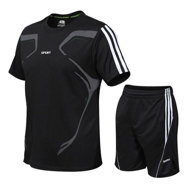 Men's Breathable Quick-drying Running Sport Set Short Sleeve Shirt And Shorts