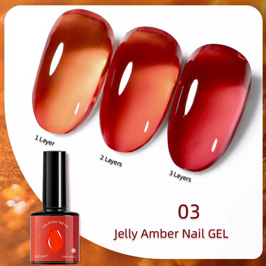 6 Colors Amber Gel Nail Polish Set - Translucent Jelly Nude Brown Tones, Professional Salon & DIY Home Manicure Kit, UV/LED Curable
