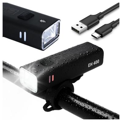Lampka Rowerowa Eh 400 Przód Led Przednia Światło Roweru Regulowane 400 Lm 2000Mah Oświetlenie Wodoodporna Światełko Na Rower Czarna