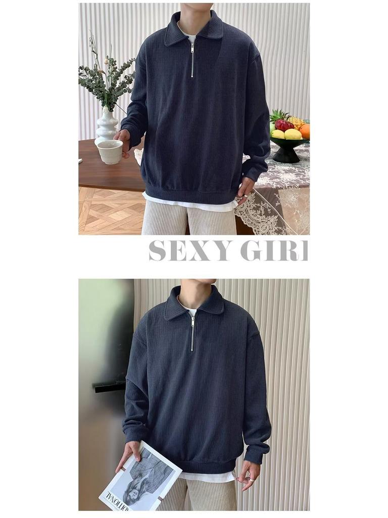 Men's Korean Style Casual Loose Half-Zip Lapel Polo Knit Top