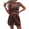 Damen Zweiteiler Sommer Strick Ärmelloses Crop Top und High Waist Kurze Lounge Sets