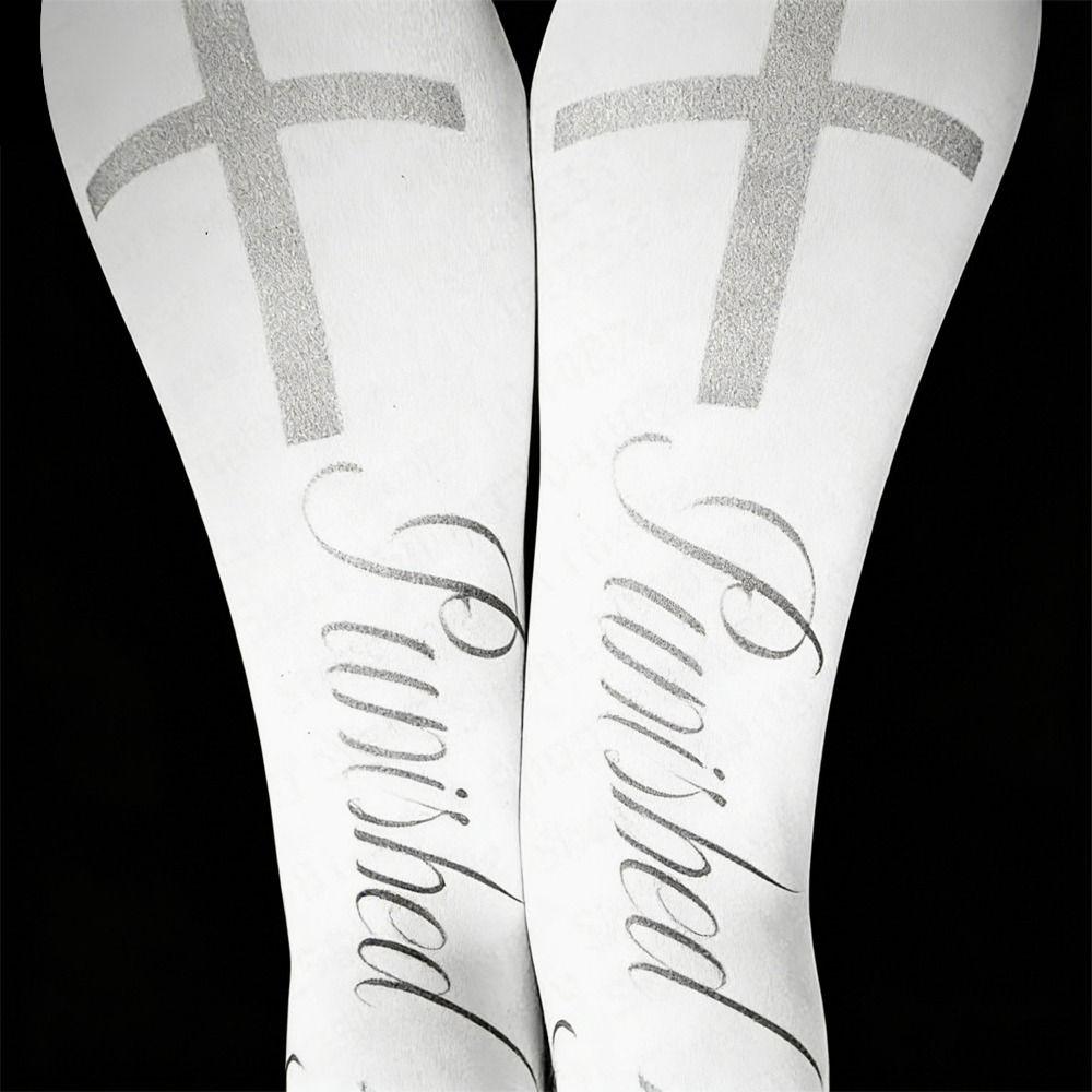 White Y2K Women's Long Socks Versatile Silk Sexy Stockings Lingerie Gothic Subculture Letter Printed Pantyhose Daily Use