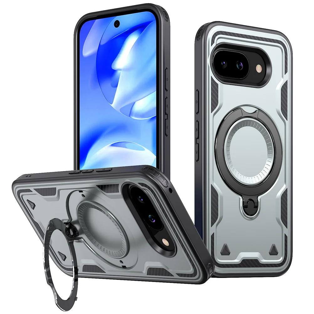 Militärischer Panzerschutz Handyhüllen Für Google Pixel 10 Pro XL Pixel Pixel 9 Pro XL 9A Magnetischer Metallring Drehbare Halterungsabdeckung