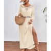 Womens American Crossborder European Handcrocheted Patchwork Ball Loose Beach Coverup Dress Sexy Backless Hollow Design