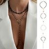 Layered Black Lariat Necklace Y Chain Long Necklace Black Beads