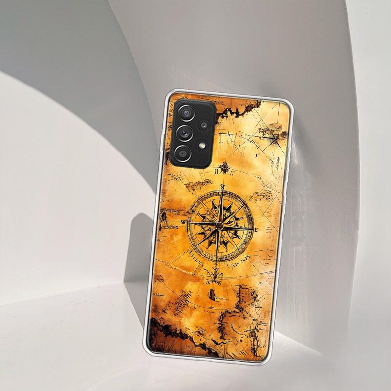Compass Map Voyage Phone Case for Samsung A54 A57 A37 A17 A14 A15 A12 A24 A34 A55 A35 A25 A52S A07 A05S A04S A22 A32 A72 Galaxy
