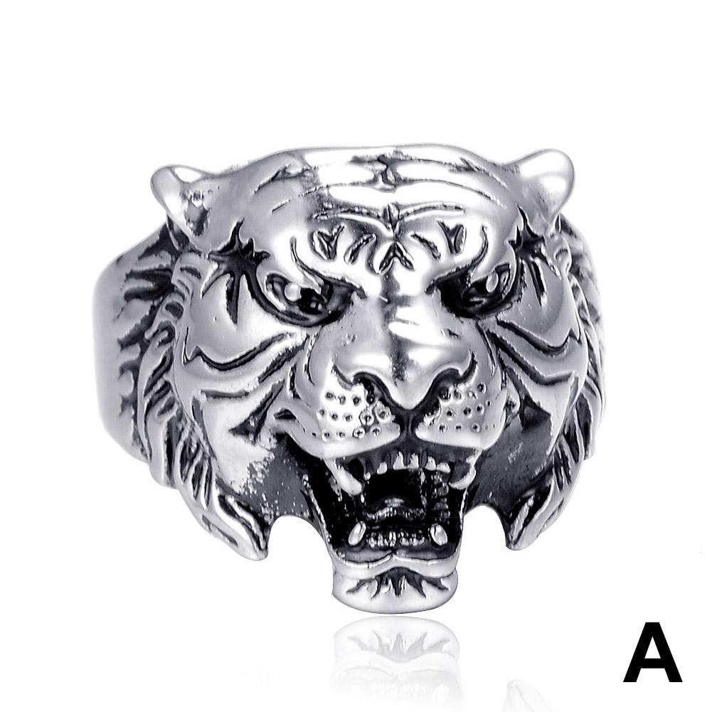 Tiger Ring for Men's Personality Exquisite Animal Jewelry Titanium Steel Retro Tiger Head Ring Antique Adjustable Open Ring 1PCS