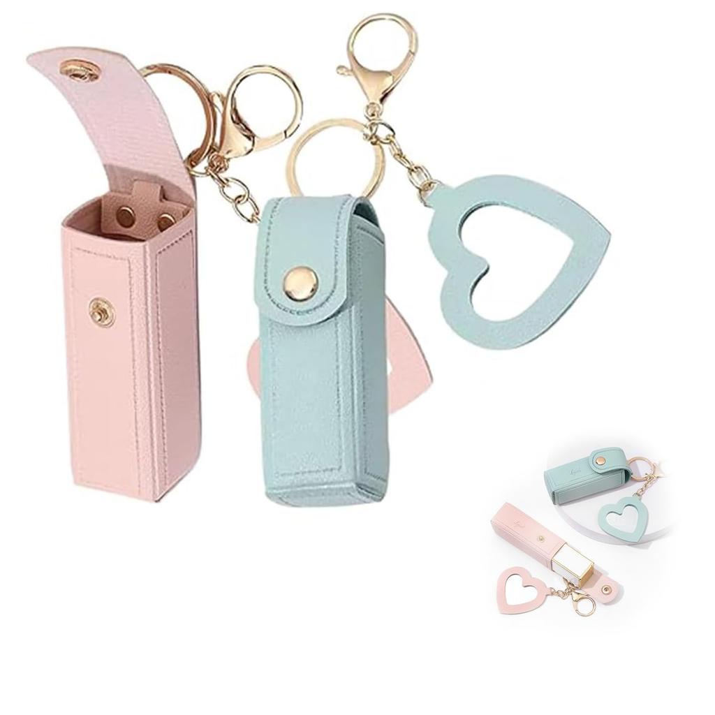 Coehaopike Lip Set of Lip Lipstick Mini Lipstick Portable PU Leather Lipstick Case with and Convenient Case, 2, Pouch, Keychain, Bag, Mirror, Cute,