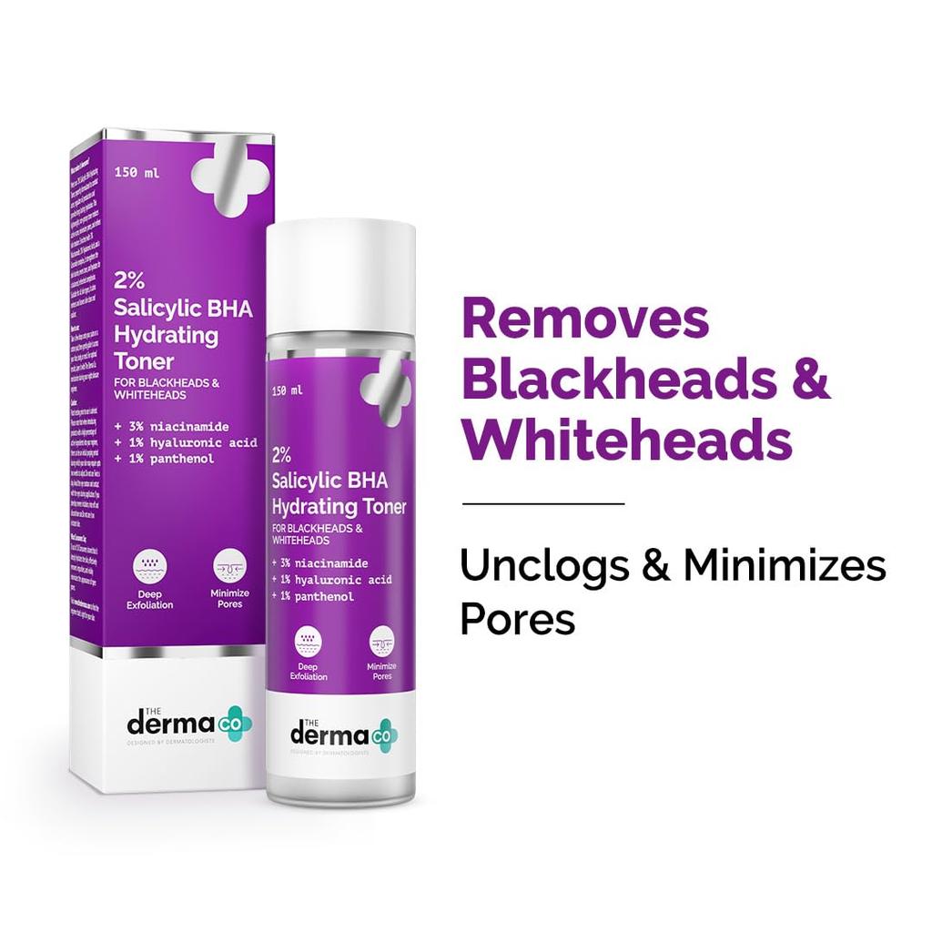 The Derma Co 2% Salicylic BHA Hydrating Toner 150 Ml Pack of 1 | Facial Exfoliant | Minimizes Pores & Hydrates Oily Skin