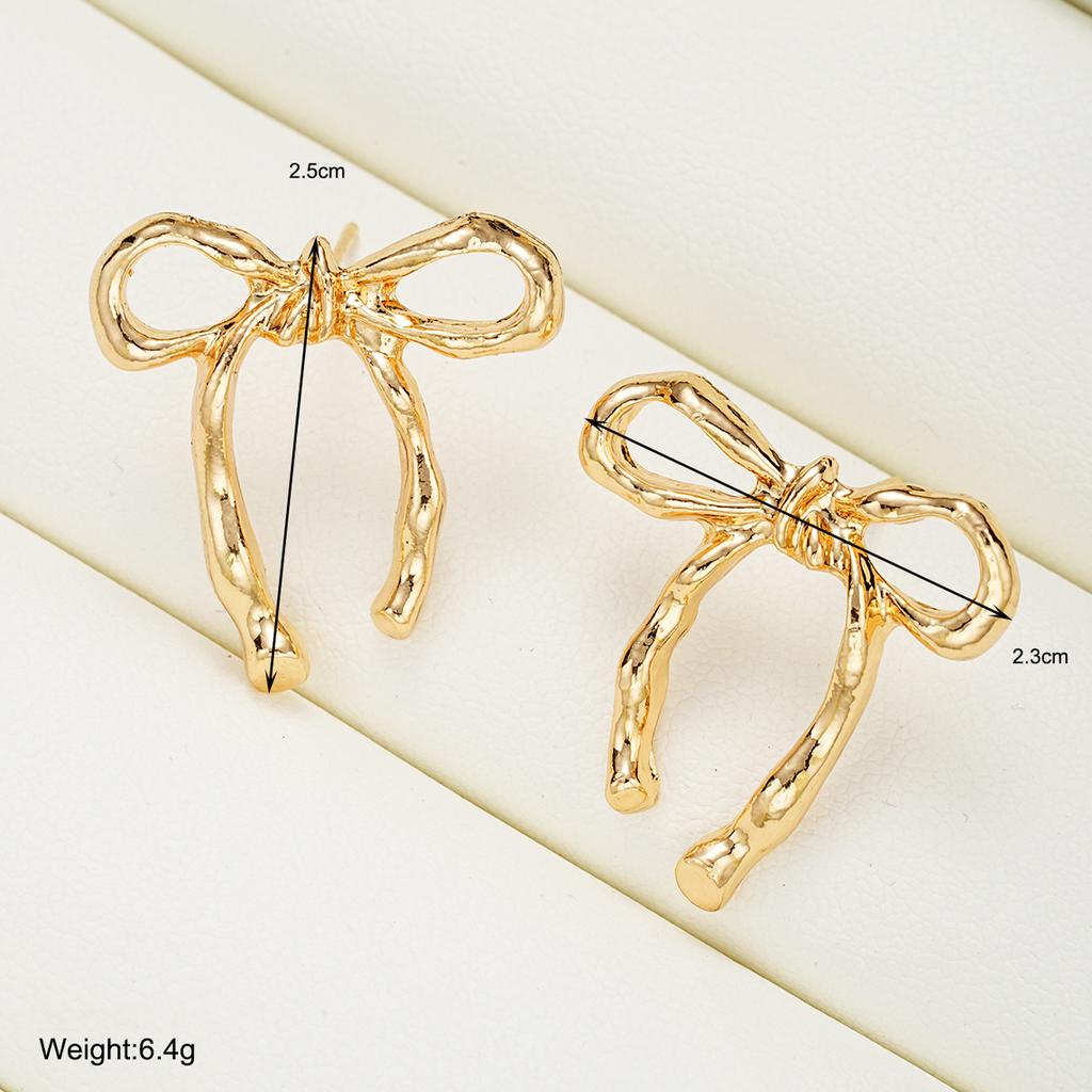 Simple Gold Color Sweet Bow Knot Earrings for Women Vintage Elegant Piercing Ear Accessories Fashion Female Party Jewelry Gifts