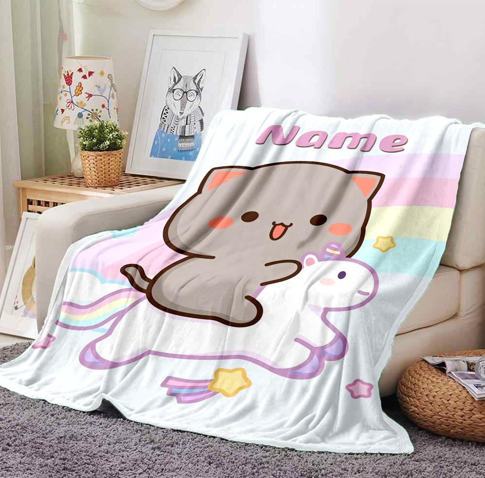 Custom Name Angel Cats Flannel Blanket Throw Blanket Soft Warm Sofa Bed Home Decor Unique Gift