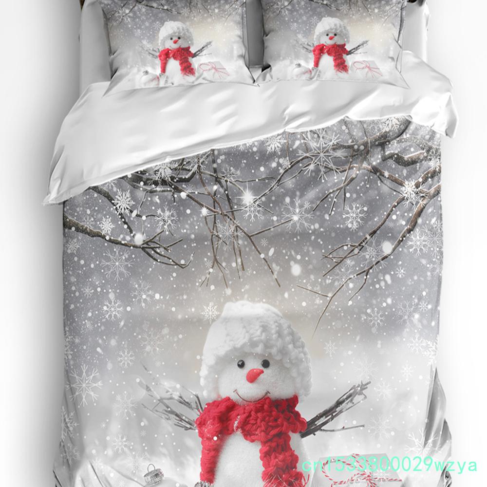 Weihnachten Schneeszene Schneeflocken Wichtel 3-teiliges Bettwäscheset für Doppelbett Heimtextilien Bettbezug Steppdeckenbezug Kissenbezug