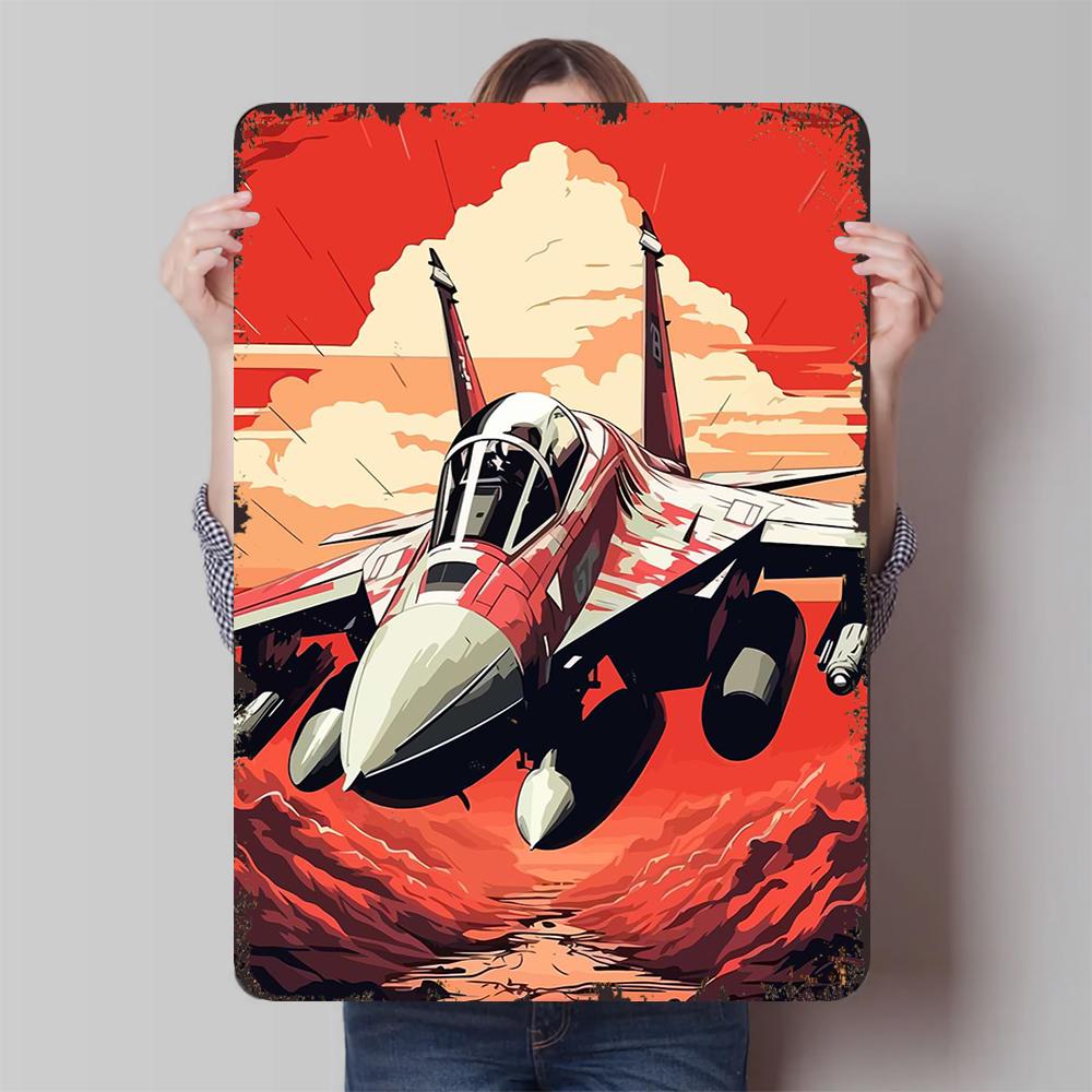 Modern Military Style Fighter Jet Metal Wall Art Vintage Industrial Home Decor Hanging Ornament