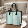 Green Striped Tote Bag Casual Large Daily Use Shoulder Handbag