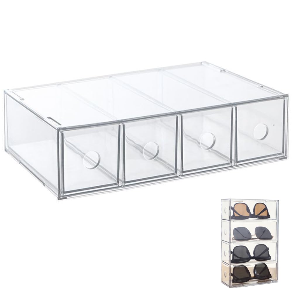 

Garneck Clear Acrylic Storage Box, 4-Drawer Cosmetic Storage Case, Makeup Organizer for Eyeglasses and Accessories, Stackable, Space-Saving Design