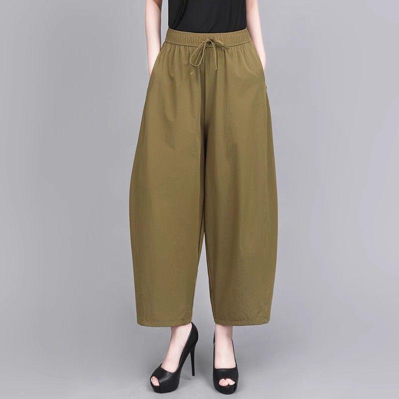 

Women s European & American Ice Silk High-Waisted Wide-Leg Pants - Breathable, Solid Color, Nine-Point Length, Summer Casual 2025 M (Recommended 80-100 jin)