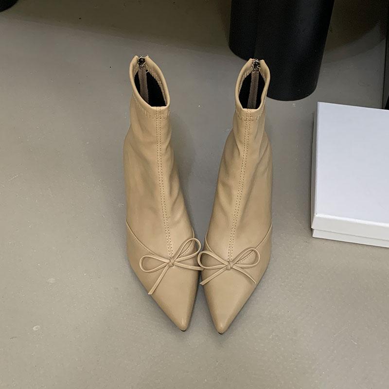 Móda Móda Mašle Moderní Dámské Kotníkové Boty na Podpatku Boty Špičatá Špička Dámské Krátké Boty Zipy Boty Dámské Lodičky