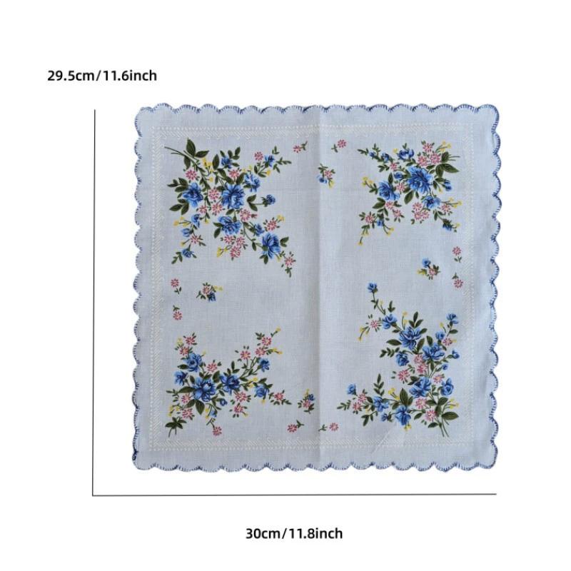 3pcs/set With Wavy Edge Embroidered Flowers Print With Lace Handkerchiefs for Wedding Gift Cotton Kerchiefs Pocket Hankies