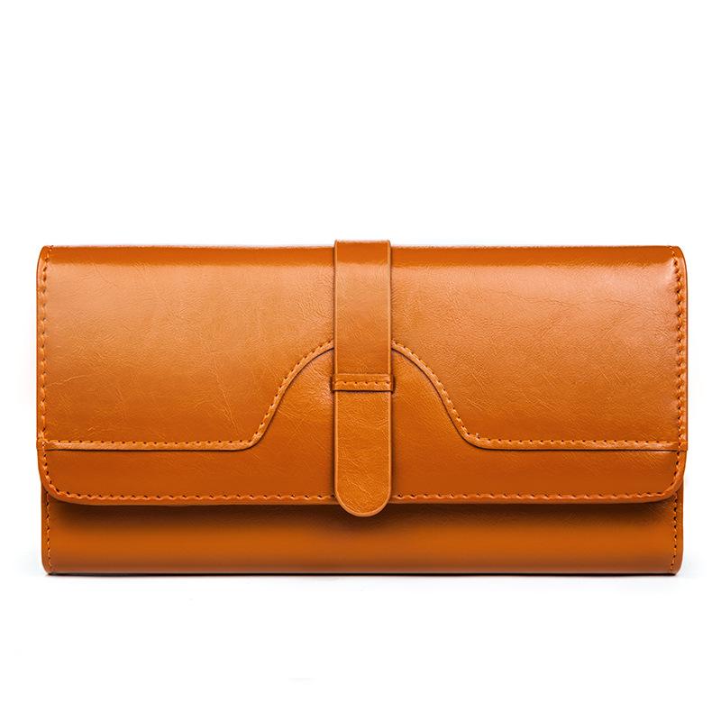 Pure Leather Three Fold Women's Wallet, Long Buckle Leather Bag, Genuine Leather Multi Card Large Capacity Wallet, Women's Wallet, Leather Wallet