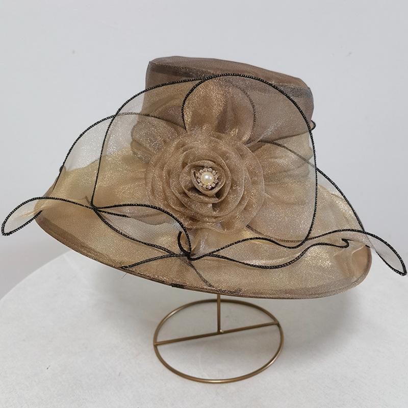 Summer female organza flower European and American celebrity wind mesh gauze hat retro breathable sun hat sales