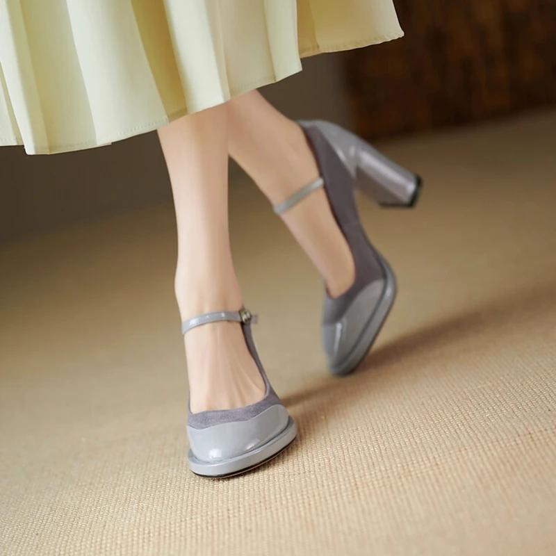 Fashion NEW Spring Women Pumps Patent Leather Shoes for Women Round Toe Chunky Heel Shoes Super High Heel Mary Janes Modern Shoes Women